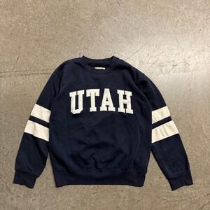 New York Popular Utah Crewneck Sweatshirt Navy Blue White Varsity Stripe Medium